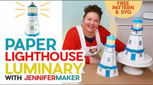 10K views · 192 reactions | Luminaries, lighthouses and 3D papercrafts are some of my favorite things! Learn how to make your own paper lighthouse luminary with my step-by-step tutorial and get the free SVG cut file on my blog! https://jennifermaker.com/paper-lighthouse-luminary | JenniferMaker.com | Facebook