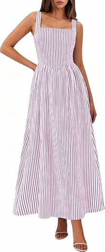 PRETTYGARDEN Women's Maxi Striped Dress Summer Sleeveless Square Neck Smocked A Line Long Flowy Spring Vacation Sundress