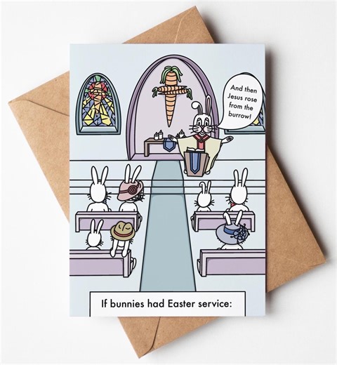 Funny Easter Card, Bunny Church Easter Card, Religious Easter Joke Card, Dark Humor Easter Card, Pun Easter Card, Adult Humor Greeting Card - Etsy