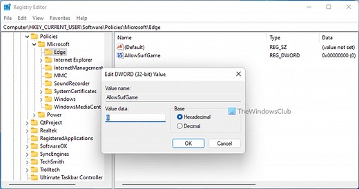 How to enable or disable Surf game in Microsoft Edge