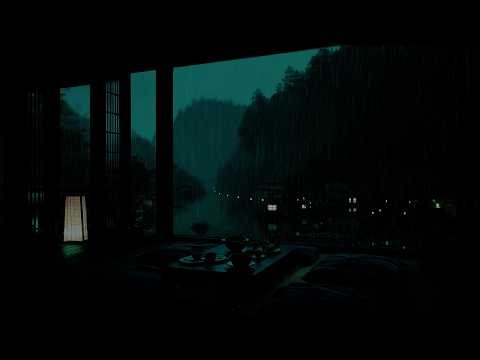 Calm Riverside Cabin Rain Sounds 🌧 (No Ads) | Dark, Relaxing Ambience for Deep Sleep & Rest