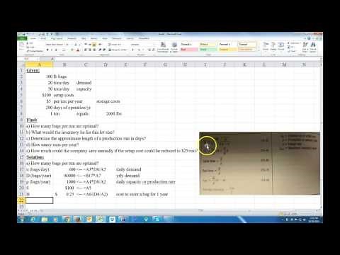 Optimum Production Run Size Using Excel