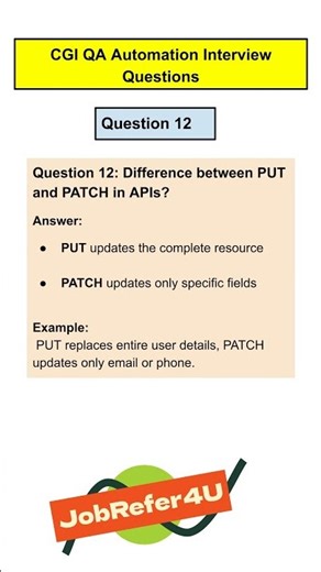CGI SDET / QA Interview Question | Shorts 12 #jobrefer4u #qainterviewquestions #qainterview