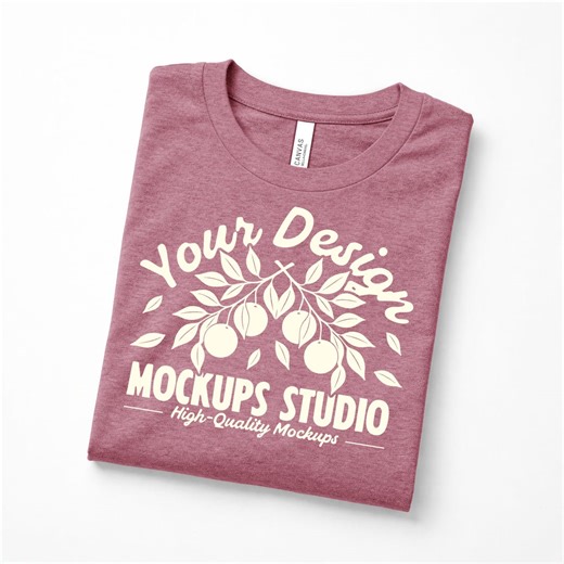 Heather Mauve Bella Canvas 3001 Folded T-shirt Mockup | BC3001 Flat Lay Shirt Mock-up | Oversized Shirt Flat Lay Tee | for Canva, Photoshop - Etsy