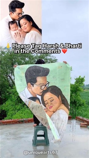 Harsh & Bharti Family Portrait on Newspaper 😍🎨 | @bhartitv #shorts #art #drawing