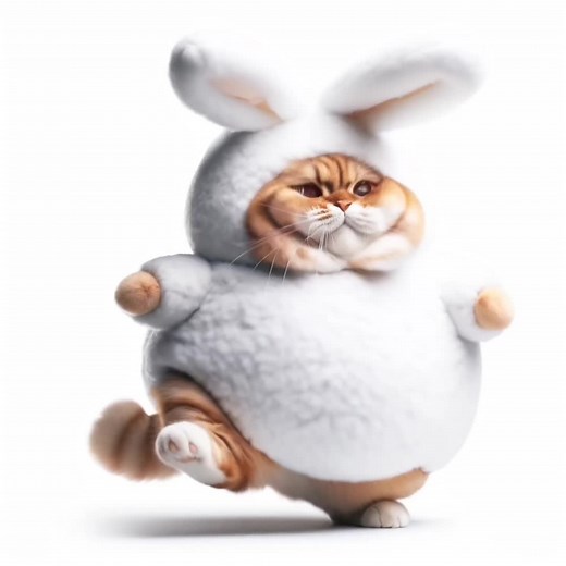 うさぎの着ぐるみで踊る猫の可愛さ