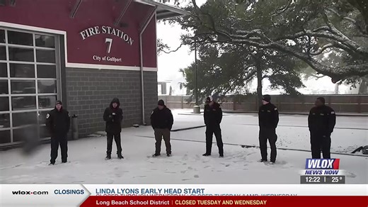 WLOX Meteorologist Aaron Colby and a group of Gulfport firefighters took a break to make snow angels. Keep up with our live coverage of the winter storm here >>> https://www.wlox.com/livestream/ | WLOX-TV
