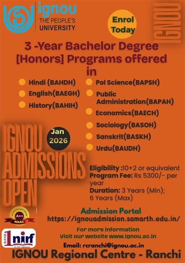 3 Year Bachelor Degree Programs from IGNOU #ignourcranchi #ignou #ignouadmission2026