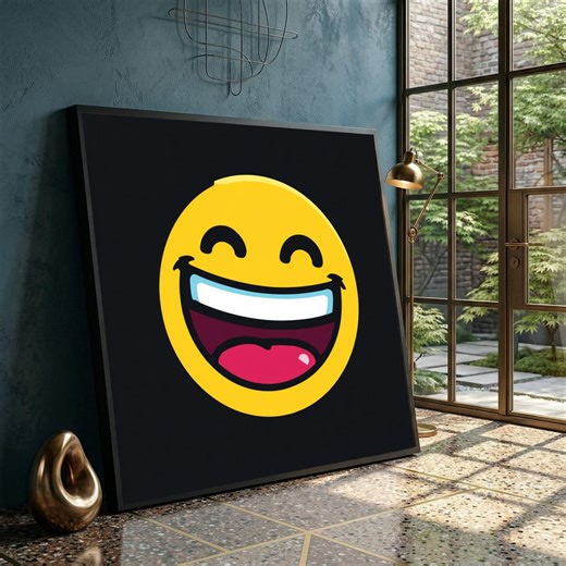 ハッピースマイリーフェイスキャンバス、陽気な絵文字ウォールアート、楽しいポップアートデコレーション、明るい黄色のキャンバス、モダンな子供部屋の装飾 - Etsy 日本