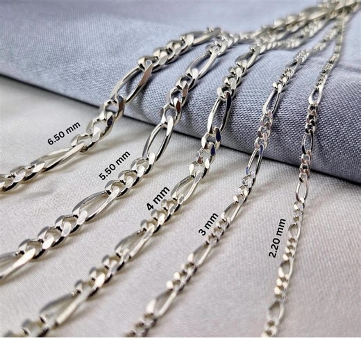 925 Sterling Silver Figaro Chain Necklace: Handmade Link Chain - Etsy