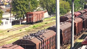 Freight trains on cargo terminal.