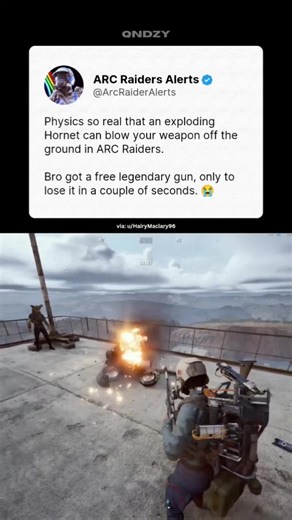 Physics so real that an exploding Hornet can blow your weapon off the ground in ARC Raiders. Bro got a free legendary gun, only to lose it in a couple of seconds. 😭 #Gaming #Gamer #ARCRaiders #TheFinals #Battlefield6 #Extraction #ExtractionShooter #PlayStation #Steam #PCGaming