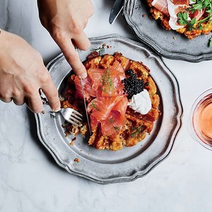 Tater Tot Waffles with Smoked Salmon and Caviar Recipe