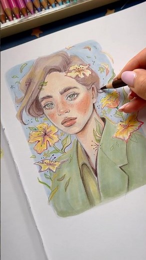 Drawing Process – Floral Portrait with Markers and Colored Pencils