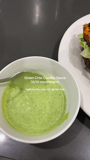 Green Chile Cilantro Sauce Recipe 🌿 (non-fat, high protein) -16ish oz Non-Fat Plain Greek Yogurt -4oz can Diced green chiles (mild) -1 bunch cilantro (cut stems off) -1 original hidden valley ranch seasoning packet -sea salt, garlic powder, onion powder to taste -dash of brown sugar (balance acidity) -Blend till smooth -Refrigerate for at least an hour to let “marinade” I measure w/ my heart tbh. 🫶🏽 The longer you let it sit in the fridge the more flavorful it will be! Enjoy with the sweet po