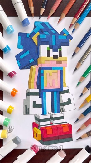 Drawing Sonic 🟦 in the Minecraft Style 🎨 #sonic #minecraft #challenge #drawing #art