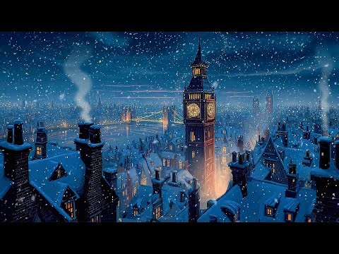 Silent Christmas London Night with oldies playing in another room | cold, snowy winter to unwind