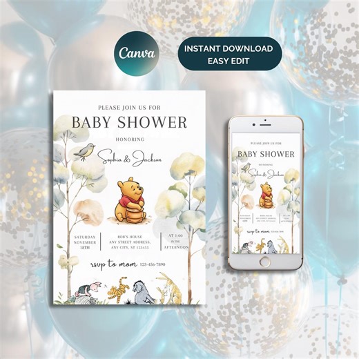 Winnie the Pooh Baby Shower Invitation: Oh Boy, Pooh Printable Template (digital) - Etsy