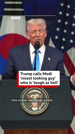 "He's a killer, he's as tough as hell," said US President Donald Trump about Indian Prime Minster Narendra Modi. Trump was addressing a gathering of CEOs at the Asia Pacific Economic Cooperation (Apec) summit in South Korea. During his speech, Trump said that he is making a trade deal with India. He also spoke about his discussions with India's Prime Minister Narendra Modi on the conflict with Pakistan. Saying he had great respect for Modi, Trump described him as the "nicest looking guy" and "li