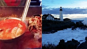 Beautiful night in Cape Elizabeth, Maine for the lighthouse and a big warm bowl Cape Farm Alliance lobster stew. They are pretty protective of their recipe and you can see why! | Maine: I Love Maine!