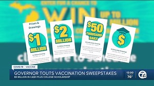 12K views · 107 reactions | Michigan Gov. Gretchen Whitmer and several other organizations announced Thursday the "MI Shot to Win" sweepstakes, which is a lottery drawing for those who got or are getting the COVID-19 vaccine. Prizes and how to register: https://bit.ly/3dyP0Xb | WXYZ-TV Channel 7 | Facebook