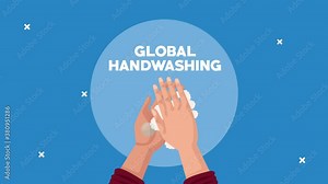 global handwashing lettering animation with hands and foam Stock Video