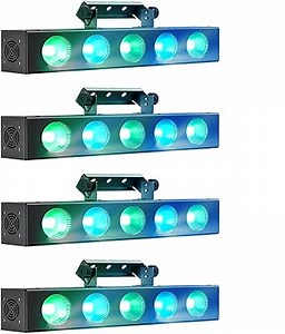 LED Stage Wash Light Bar: 50W 5PCS 4 in1 RGBW COB DJ Light with DMX Control,Sound Activated,Auto Play,Master-Slave Modes Uplight for Party Wedding Live Show Stage Lighting (4 Pack)