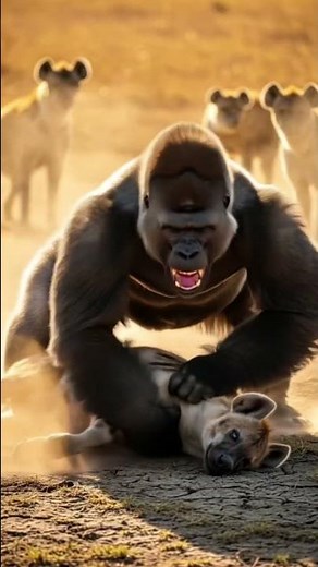 Gorilla vs Hyena: Clash of the Savannah Titans #animals #gorilla #hyena