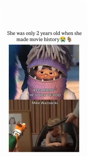 Viral Voice on Instagram: "The video captures behind-the-scenes footage from Pixar’s 2001 film Monsters, Inc., showing 2-year-old Mary Gibbs improvising her lines as Boo during unstructured play sessions, as she was too young for a traditional recording booth. Gibbs’s natural toddler sounds, including “la la la” and “kitty kitty,” lent authentic emotional depth to Boo’s character, contributing to the film’s critical acclaim and box-office success of over $577 million worldwide. With 3 million vi