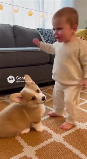 😹👶Corgi Puppy Gets a Scolding from a Tiny Boss!