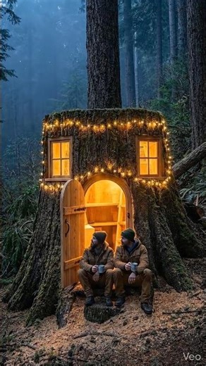 Girls Built a Secret House Inside a Giant Tree 🌲🏠 #shorts