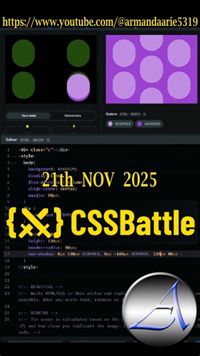 CSS BATTLE 21th NOVEMBER 2025 #cssbattle #CssBattleDaily #codinganddecoding #coding #css