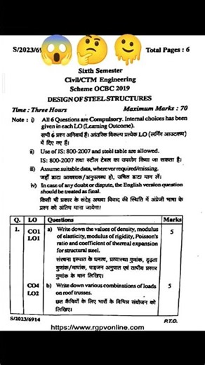 Rgpv diploma question paper😱🫠💯 #Design of steel structures #5th semester