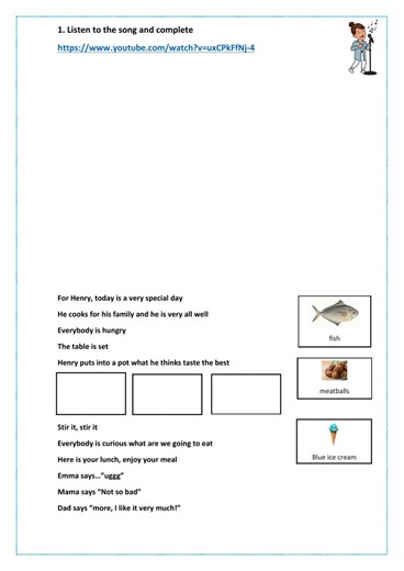 Food song worksheet