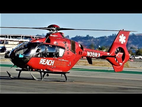 EC135 P2+ Start-Up, Takeoff Airbus H135 Eurocopter Reach Air Medical Helicopter N36RX EC-635