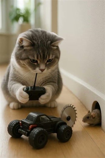 AI Cat Trick To Catch Mice With Remote Control Car - AI Video #AIClipFlix #AIshorts #AIVideo