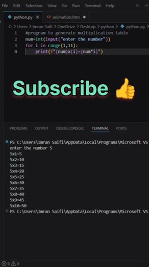 python generate table multiplication programming 👍❤️#python