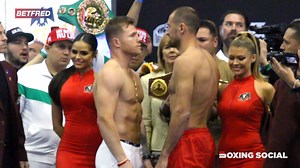 🇲🇽 CANELO-KOVALEV FACE-OFF 🇷🇺 Canelo Alvarez and Sergey Kovalev face-off at today's weigh-in ahead of their WBO World light heavyweight title bout tomorrow night in Las Vegas... 👇 ... Who are you picking? 🤔 SIGN UP HERE: http://bit.ly/2lfluxu 🔞 #Boxing #CaneloKovalev | Boxing Social