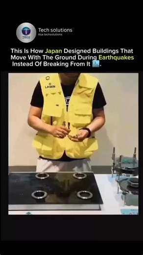 Tech solutions on Instagram: "This is how Japan designed buildings that move with the ground during earthquakes instead of breaking from it, using advanced engineering techniques focused on flexibility rather than rigidity. Through base isolation systems, shock absorbers, and specially designed dampers, these structures absorb and dissipate seismic energy, allowing the building to sway safely while reducing stress on the frame. By combining deep foundations, lightweight materials, and precise st