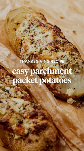 Kaleb Wyse on Instagram: "If you want a super simple Thanksgiving side dish (or an easy weeknight meal), these cheese and herb parchment packet potatoes are the answer! INGREDIENTS - 2 baking potatoes - 2 tbsp unsalted butter, room temperature - 1 tsp chopped fresh rosemary - 1 tsp chopped fresh thyme - 2.75 oz Boursin cheese - 1 tsp kosher salt - 1/2 tsp freshly ground black pepper Makes 2 potatoes INSTRUCTIONS 1. Preheat oven to 375°F. 2. In a bowl combine, the butter, rosemary, thyme, and Bou