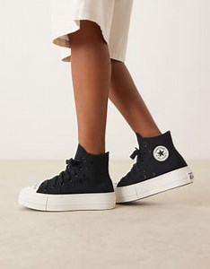 Converse Chuck Taylor All Star Lift Hi platform trainers with studs in black | ASOS