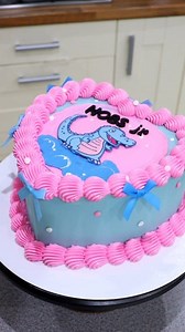67K views · 1K reactions | Biöm kindly asked me to create a cake inspired by their NO BS jr toothpaste, so I gladly obliged!  Loving how the cute dinosaur chocolate transfer turned out! What do you think?? 8 inch frost form kit from frostform.com- use code FROSTLOVE10 for 10% off at frostform.com checkout #oralcare #betterbiom #kidstoothpaste #heartcake #cutecake #cakedesign #cakedecorating | Loveisbakeable | Facebook