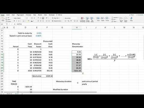 Bond Duration Calculation in Excel