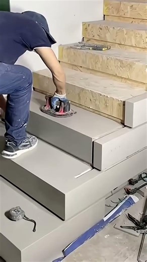 Ceramic tile installation process on stairs in multi storey buildings