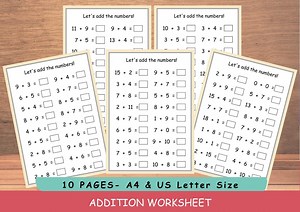 Addition Math Worksheets | Printable Math Activity Pages | Kindergarten & 1st - 2nd Grade Math Practice | Math Exercise, Fill in the Blanks