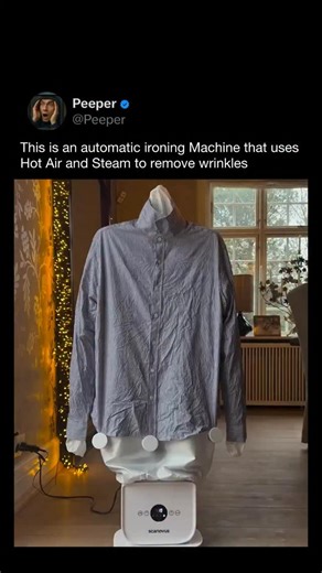 PEEPER | This is an automatic ironing machine designed to remove wrinkles using hot air and steam. You place a damp shirt over the inflatable... | Instagram
