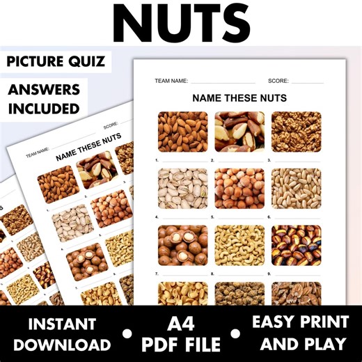 Guess the Nuts Picture Quiz • Nuts Pub Quiz Picture Round • Trial Mix Cooking Foodie Trivia Game • Vegan Veggie Hiking Printable Game - Etsy Australia