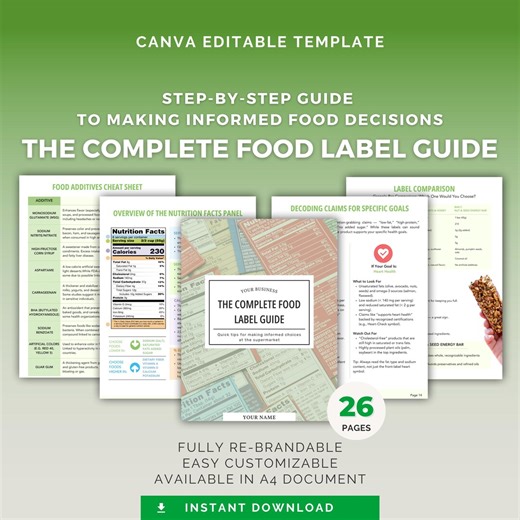 Food Label Guide: Editable Canva Template for Nutritionists and Health Coaches, Nutrition Education, Printable - Etsy