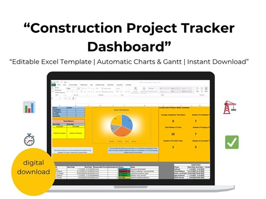 Excel Construction Template | Gantt Chart & Schedule Tracker | Project Dashboard - Etsy