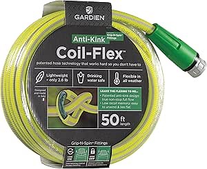 Gardien Coil-Flex No-Crimp Flexible 50 Foot Kink Free Hose - All Weather, Drinking Water Safe, Lightweight Hose with Standard 3/4" Threads
